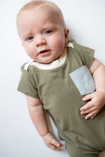 Load image into Gallery viewer, Zipper Romper in Olive Prairie
