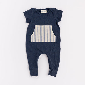 Bamboo Zipper Romper in Lake Stripe