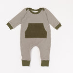 Load image into Gallery viewer, Bamboo Zipper Romper in Olive Stripe

