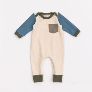 Bamboo Zipper Romper in Flax Colorblock