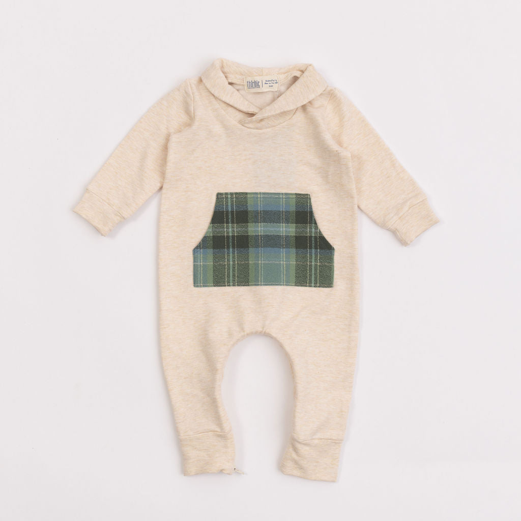 Bamboo Shawl Collar Romper in Flax Laurel