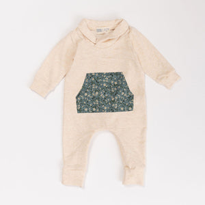 Bamboo Shawl Collar Romper in Flax Gardenia