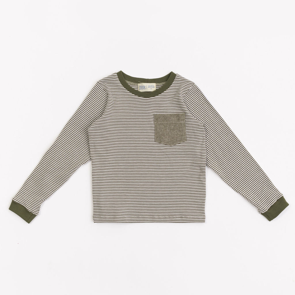Bamboo Pocket Tee in Olive Stripe