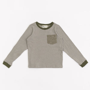 Bamboo Pocket Tee in Olive Stripe