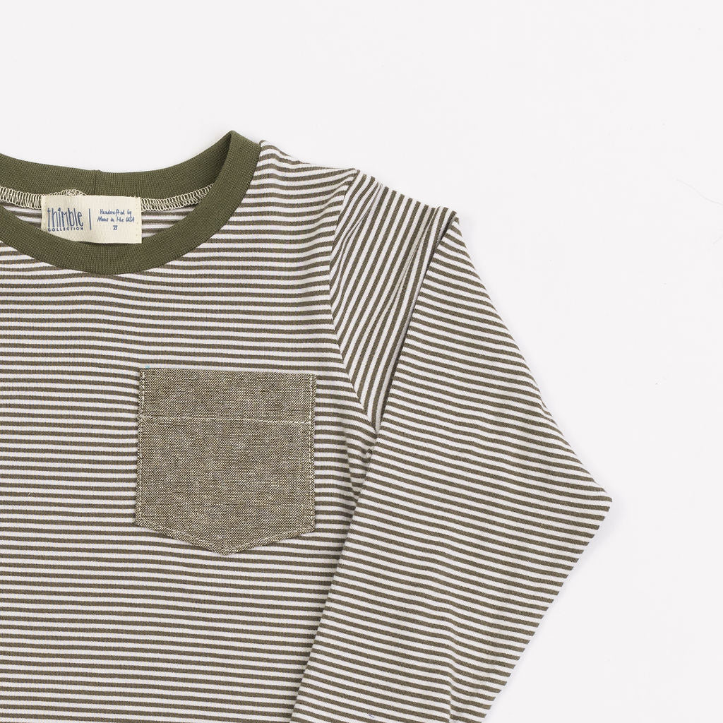 Bamboo Pocket Tee in Olive Stripe