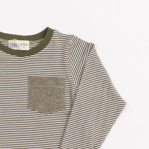 Bamboo Pocket Tee in Olive Stripe