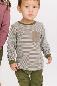 Bamboo Pocket Tee in Olive Stripe