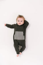 Load image into Gallery viewer, Bamboo Shawl Collar Romper in Shadow Gingham
