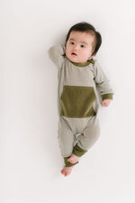 Load image into Gallery viewer, Bamboo Zipper Romper in Olive Stripe
