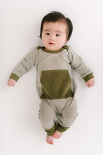 Load image into Gallery viewer, Bamboo Zipper Romper in Olive Stripe
