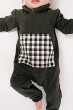 Load image into Gallery viewer, Bamboo Shawl Collar Romper in Shadow Gingham
