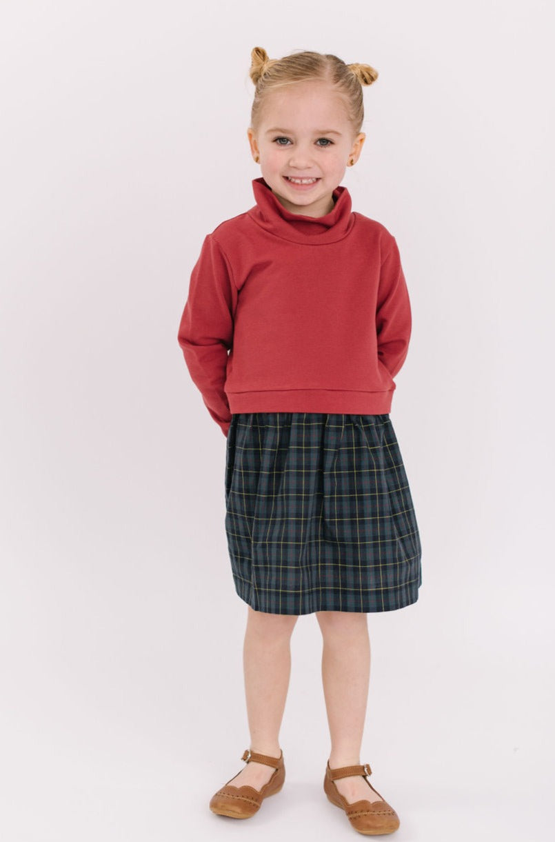 Funnel Sweatshirt Dress in Currant Mistletoe