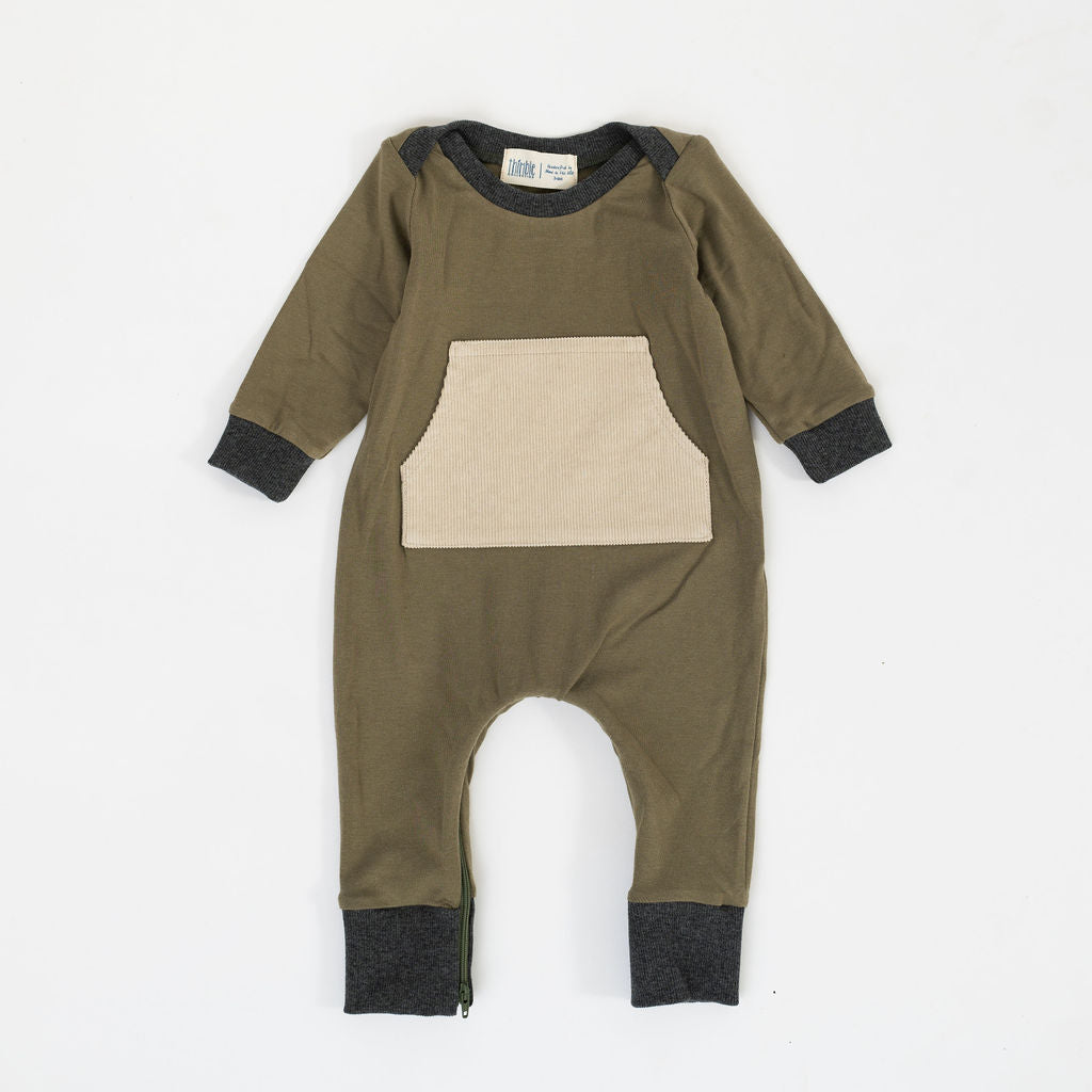 Bamboo Zipper Romper in Olive Pebble