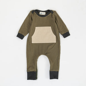 Bamboo Zipper Romper in Olive Pebble