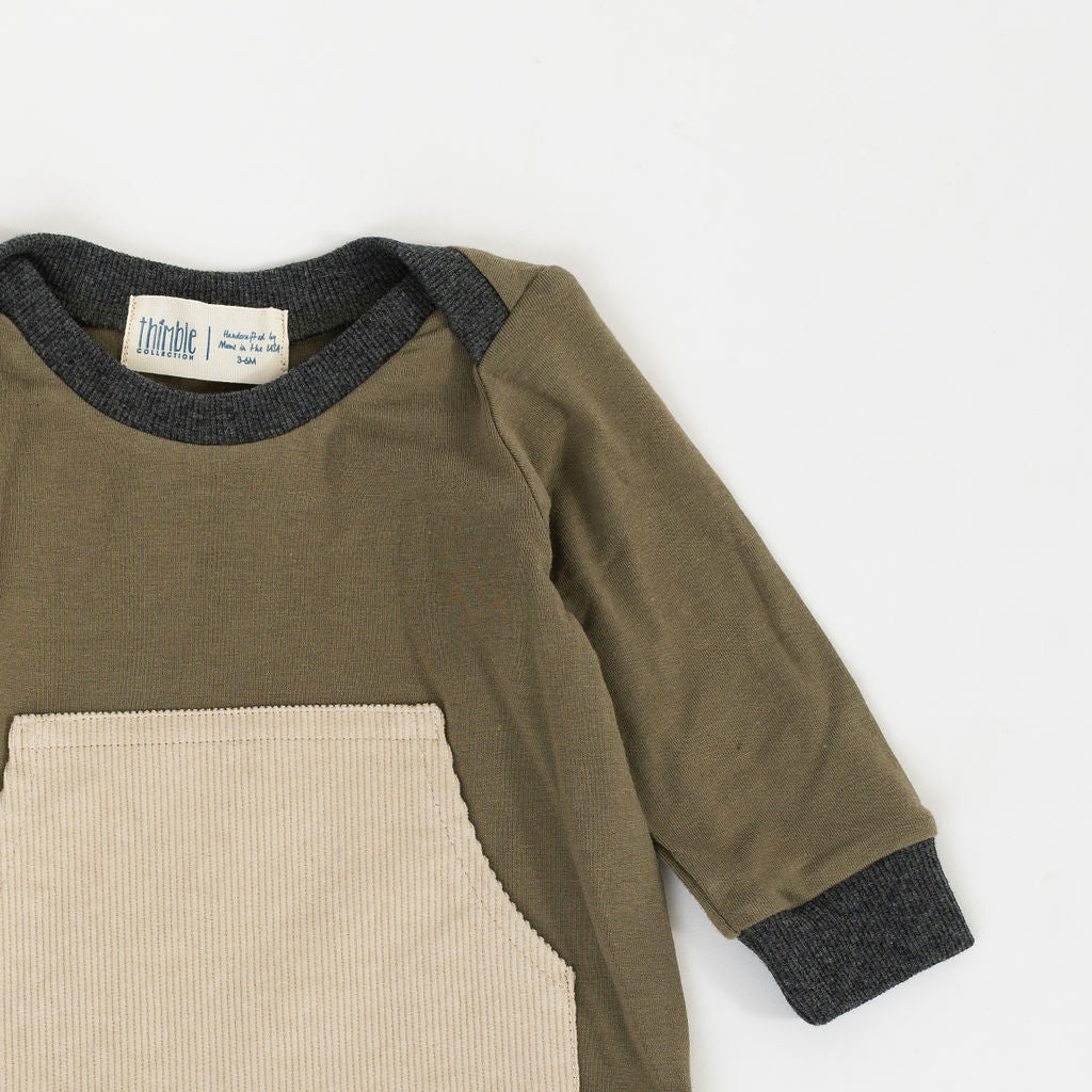 Bamboo Zipper Romper in Olive Pebble