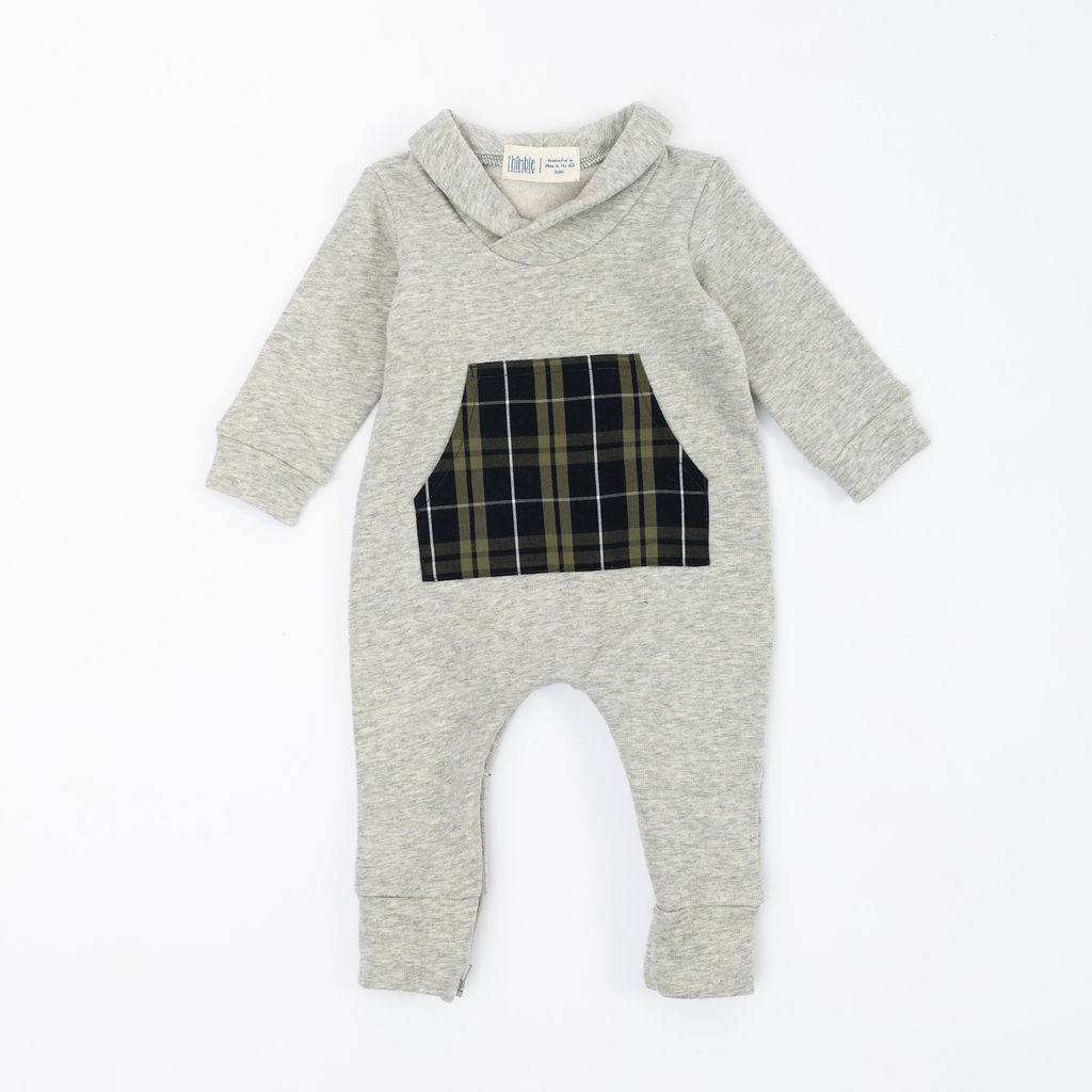 Shawl Collar Romper in Shadow Plaid