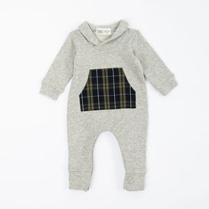 Shawl Collar Romper in Shadow Plaid