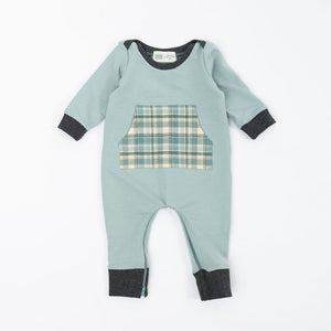 Bamboo Zipper Romper in Glacier Plaid