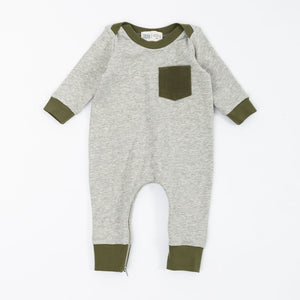 Bamboo Zipper Romper in Heather Olive