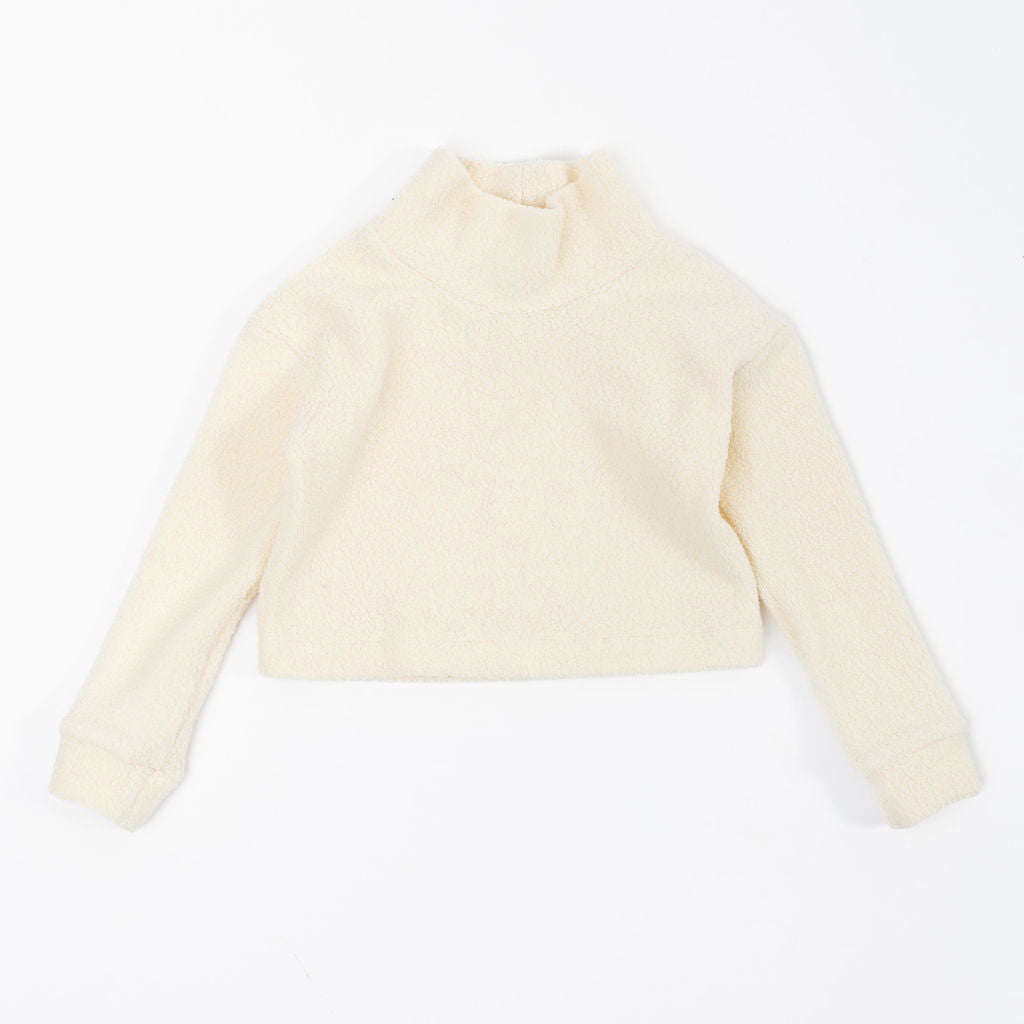 Funnel Cropped Sweatshirt in Cream Sherpa