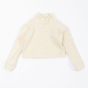 Funnel Cropped Sweatshirt in Cream Sherpa