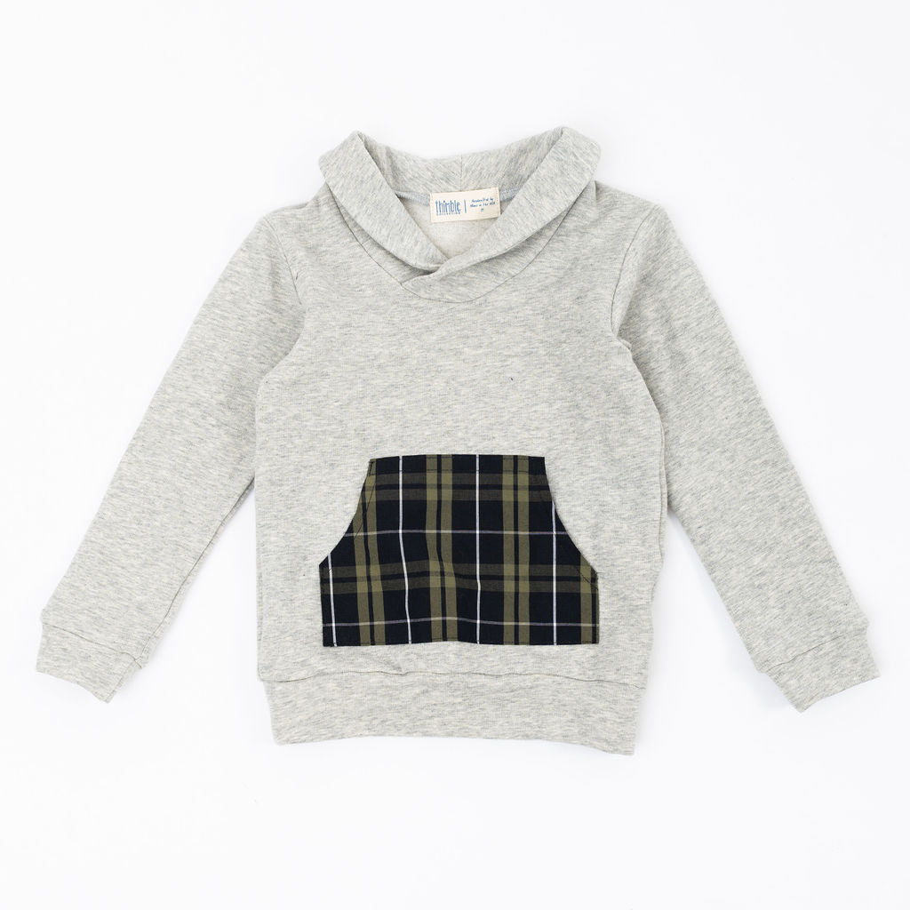 Shawl Collar Sweatshirt in Shadow Plaid