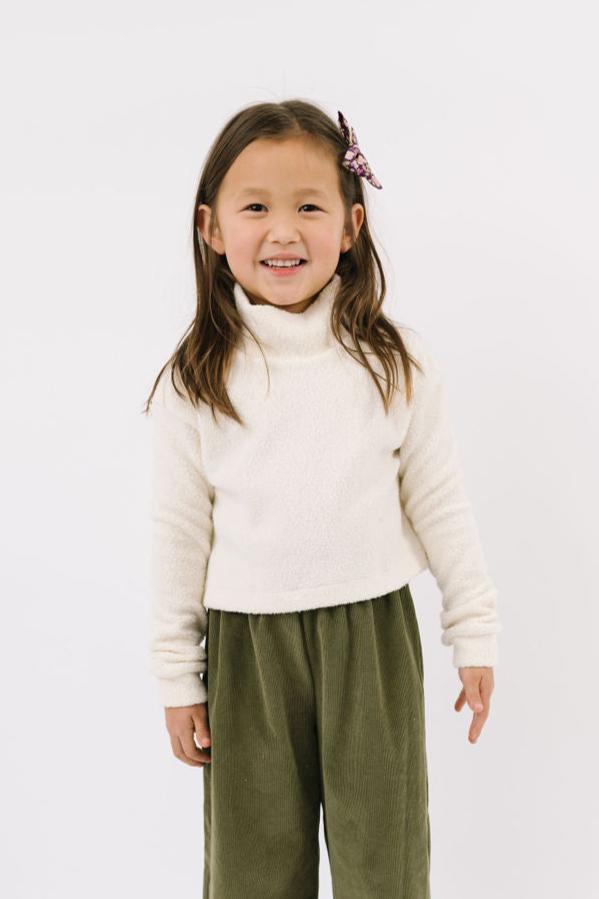 Funnel Cropped Sweatshirt in Cream Sherpa