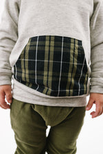 Load image into Gallery viewer, Shawl Collar Sweatshirt in Shadow Plaid
