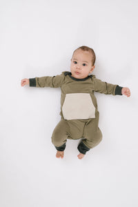 Bamboo Zipper Romper in Olive Pebble