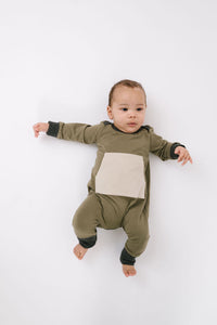Bamboo Zipper Romper in Olive Pebble