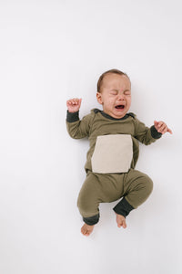 Bamboo Zipper Romper in Olive Pebble