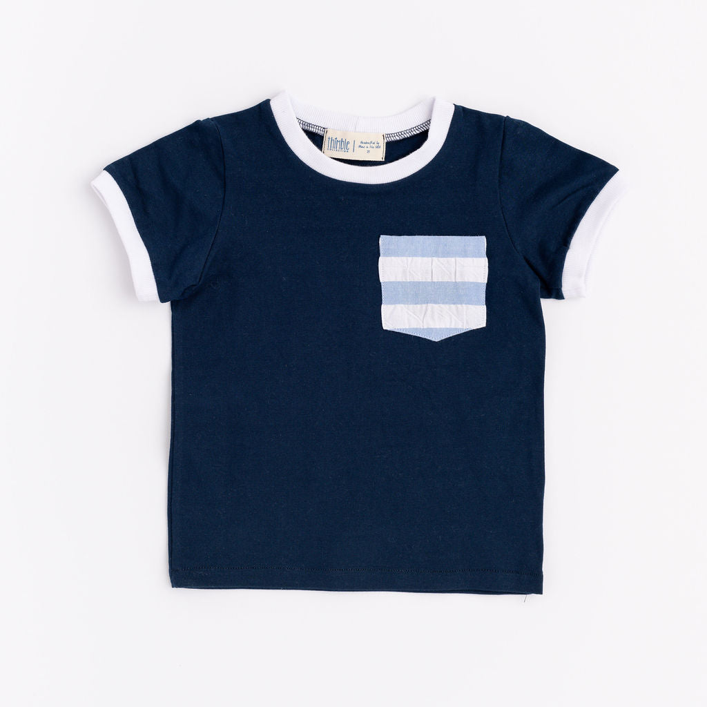 Ringer Pocket Tee in Navy Harbor