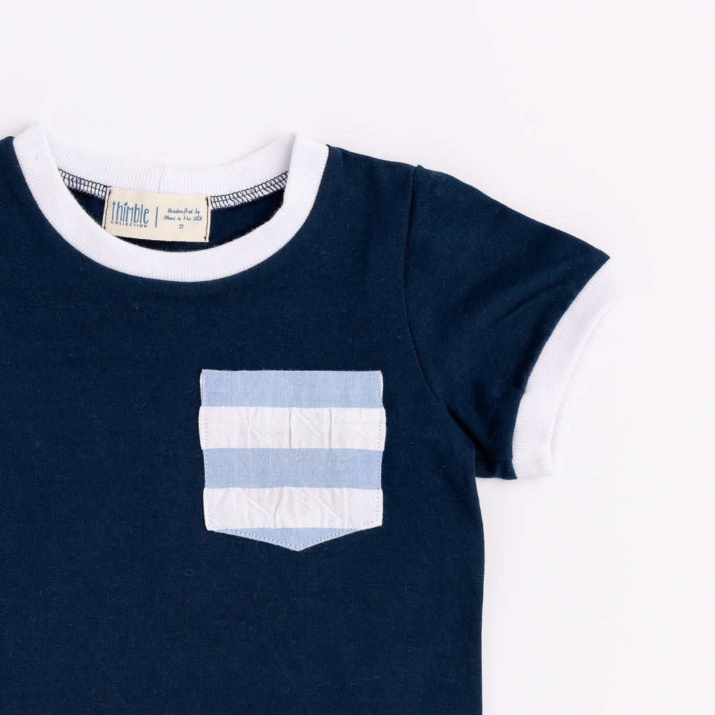 Ringer Pocket Tee in Navy Harbor