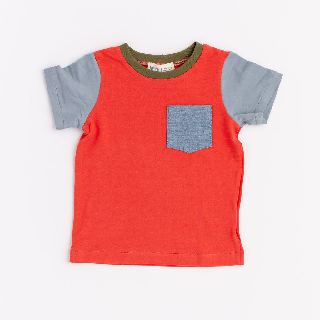 Bamboo Colorblock Pocket Tee in Watermelon