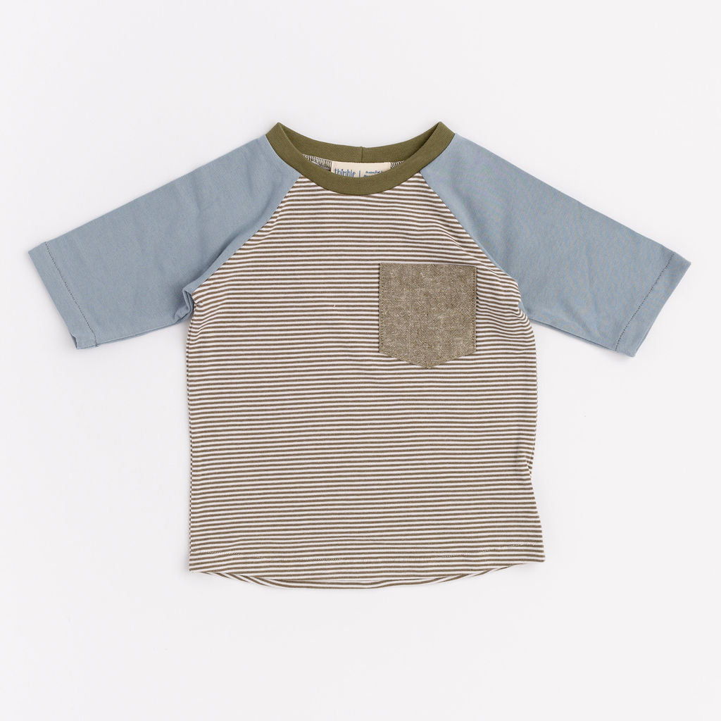 Bamboo Raglan Pocket Tee in Olive Stripe