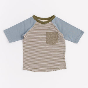 Bamboo Raglan Pocket Tee in Olive Stripe