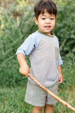 Load image into Gallery viewer, Bamboo Raglan Pocket Tee in Olive Stripe
