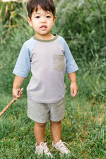 Load image into Gallery viewer, Bamboo Raglan Pocket Tee in Olive Stripe
