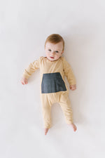 Load image into Gallery viewer, Bamboo Zipper Romper in Gold Stripe
