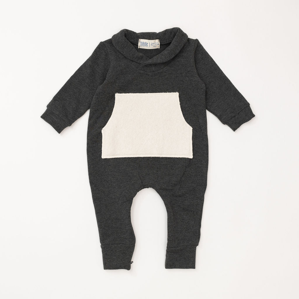 Bamboo Shawl Collar Romper in Pepper