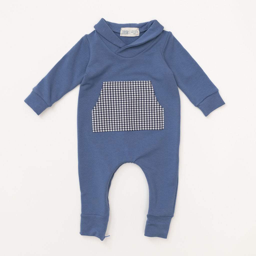 Bamboo Shawl Collar Romper in Cornflower