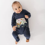 Load image into Gallery viewer, Bamboo Shawl Collar Romper in Evening Meadow
