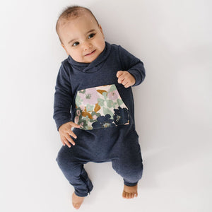 Bamboo Shawl Collar Romper in Evening Meadow