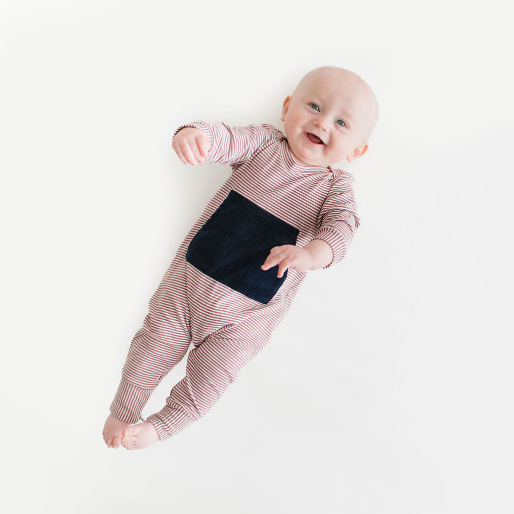 Bamboo Zipper Romper in Cinnamon Stripe