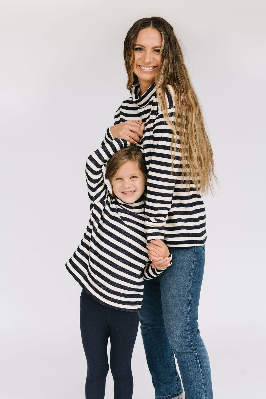 Women's Funnel Neck Sweatshirt in Navy Stripe