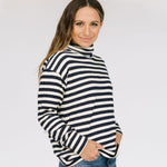 Load image into Gallery viewer, Women&#39;s Funnel Neck Sweatshirt in Navy Stripe
