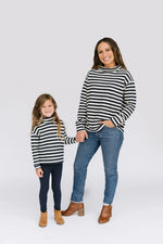 Load image into Gallery viewer, Women&#39;s Funnel Neck Sweatshirt in Navy Stripe
