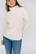 Load image into Gallery viewer, Women&#39;s Funnel Neck Sweatshirt in Cream Sherpa
