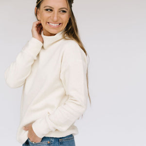 Women's Funnel Neck Sweatshirt in Cream Sherpa