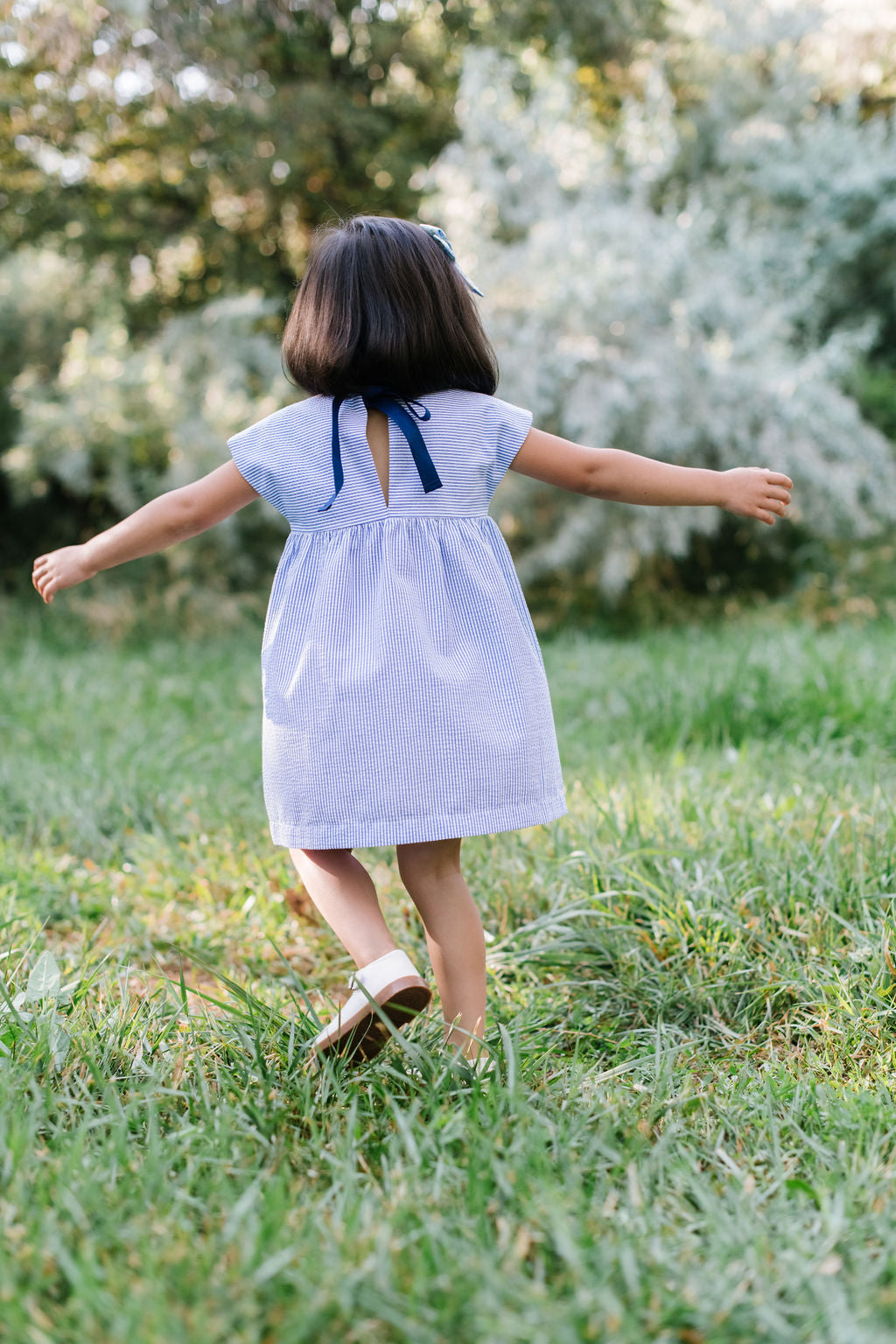 Picnic Dress in Azure Seersucker